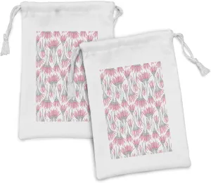 Ambesonne Abstract Fabric Pouch Set of 2, Image of Repeated Penicilliums on Plain Backdrop World of Microorganisms, Small Drawstring Bag for Toiletries Masks and Favors, 9" x 6", White and Dark Pink