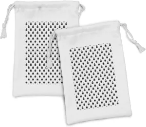 Ambesonne Owl Print Fabric Pouch Set of 2, Repeating in Cartoon Style Illustrated onto a Plain Background, Small Drawstring Bag for Toiletries Masks and Favors, 9" x 6", Charcoal Grey and White