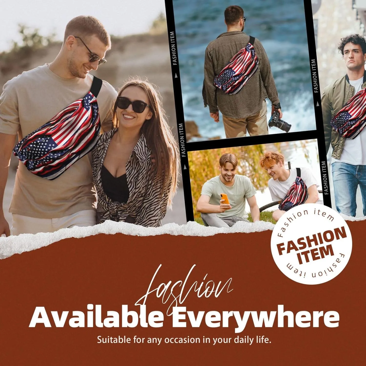 American Flag Multi-Purpose Fanny Pack and Crossbody Bag - High Capacity with Zipper Pockets, Ideal for Men and Women