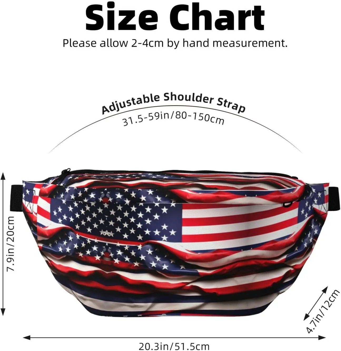 American Flag Multi-Purpose Fanny Pack and Crossbody Bag - High Capacity with Zipper Pockets, Ideal for Men and Women