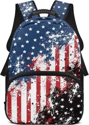 American Flag Travel Luggage Backpack Ergonomic Shoulder Straps Bookbags Plain School Travelbackpack Supplies for Teens Girls Boys University