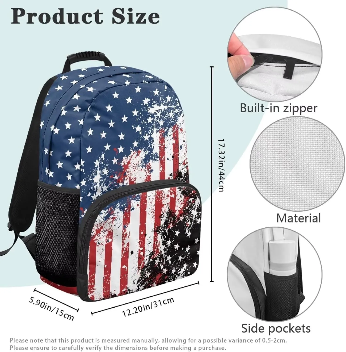 American Flag Travel Luggage Backpack Ergonomic Shoulder Straps Bookbags Plain School Travelbackpack Supplies for Teens Girls Boys University