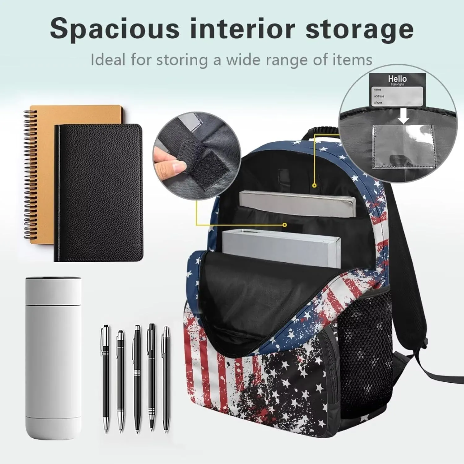 American Flag Travel Luggage Backpack Ergonomic Shoulder Straps Bookbags Plain School Travelbackpack Supplies for Teens Girls Boys University