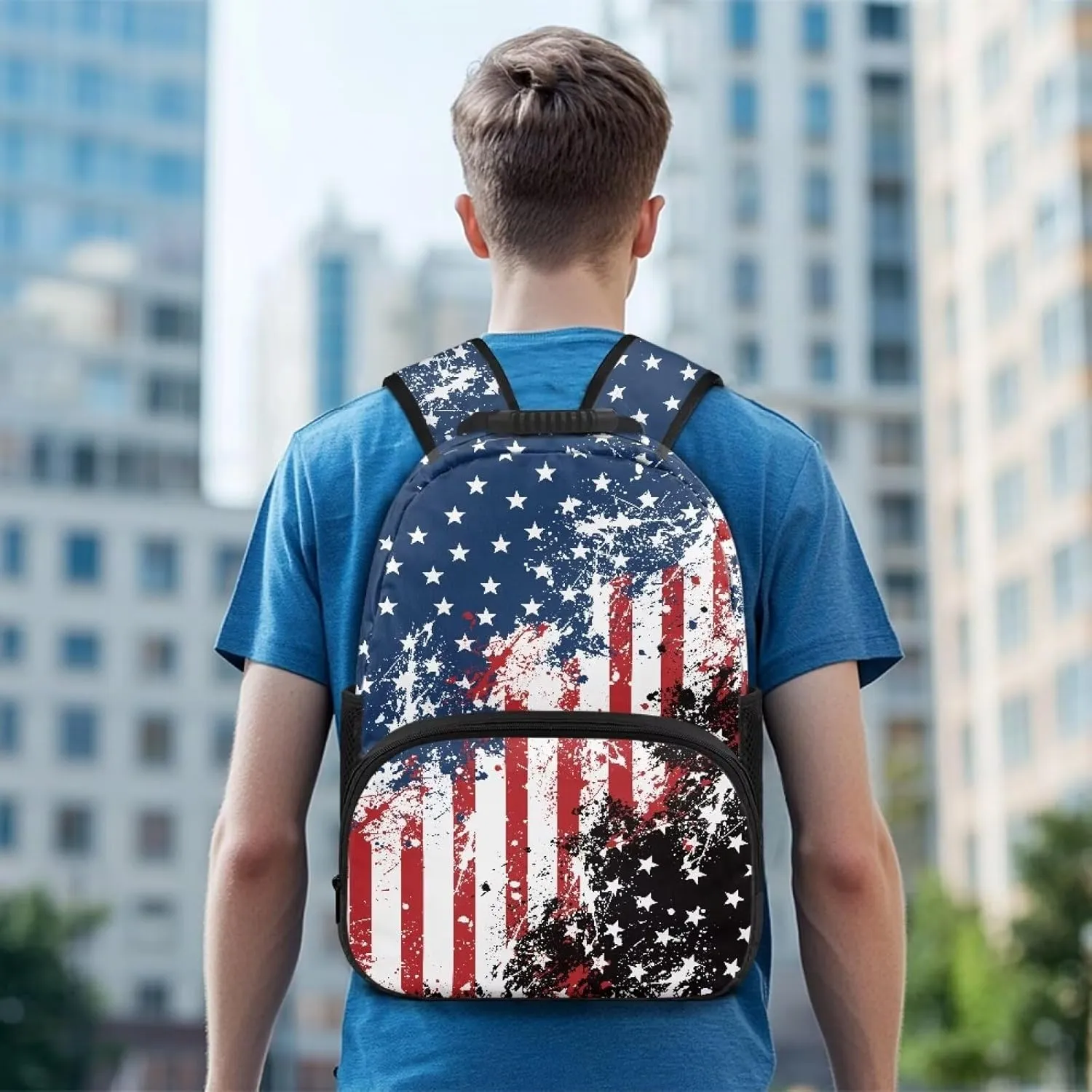 American Flag Travel Luggage Backpack Ergonomic Shoulder Straps Bookbags Plain School Travelbackpack Supplies for Teens Girls Boys University