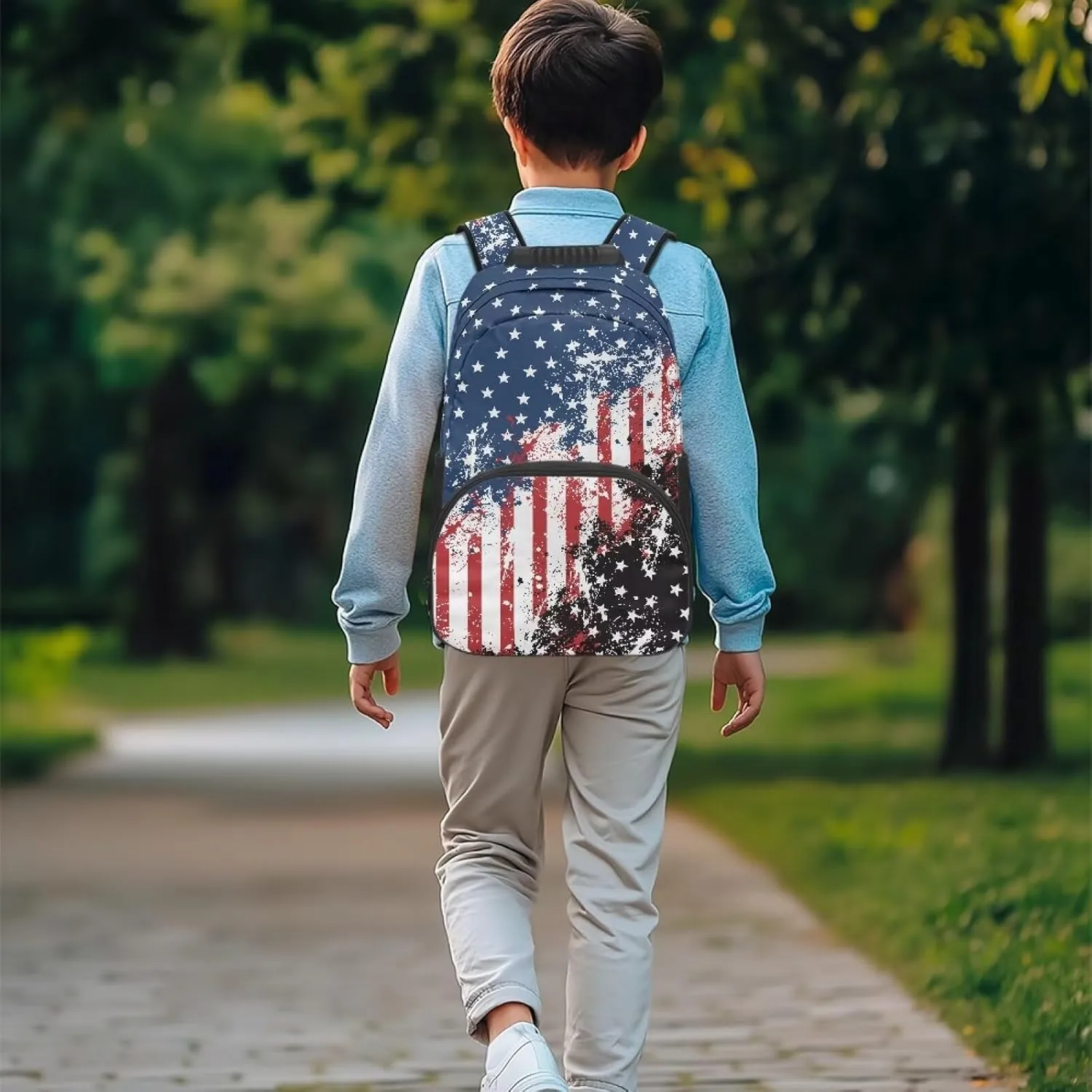American Flag Travel Luggage Backpack Ergonomic Shoulder Straps Bookbags Plain School Travelbackpack Supplies for Teens Girls Boys University