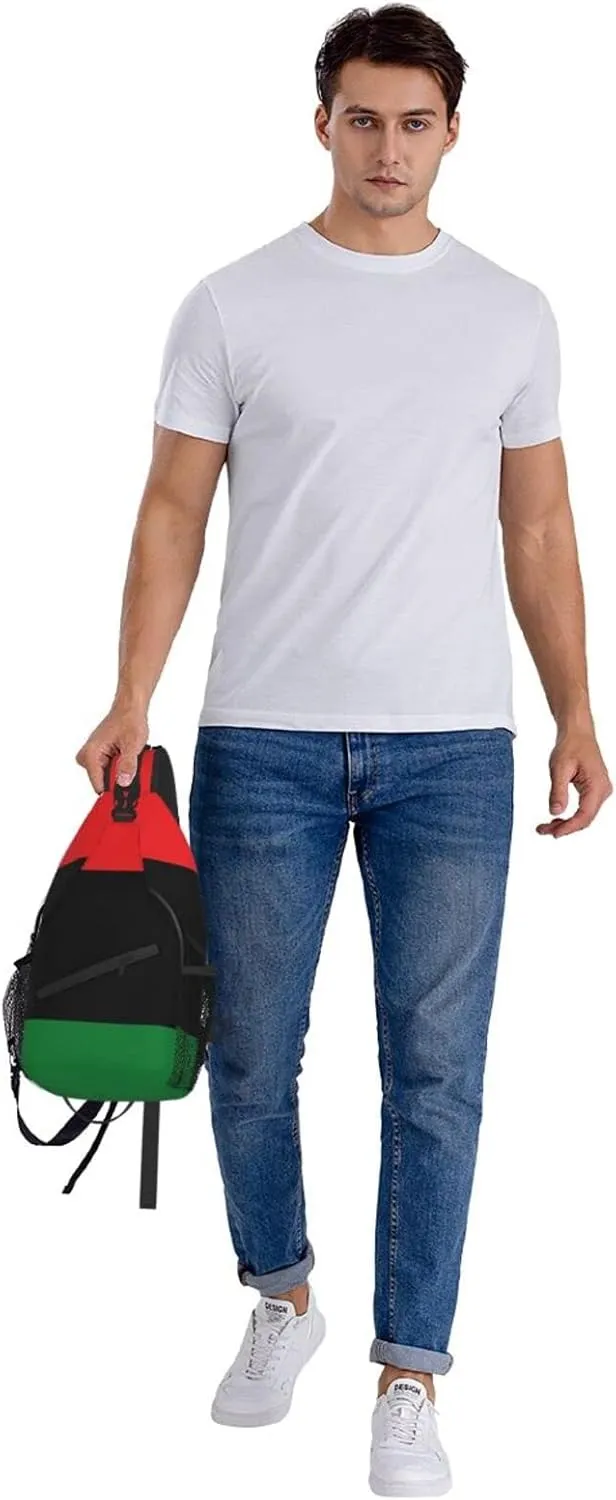 AMRANDOM Sling Bag Sling Backpack Crossbody Chest Bag Daypack for Hiking Travel (Black Lives Matter Flag African American Flag)
