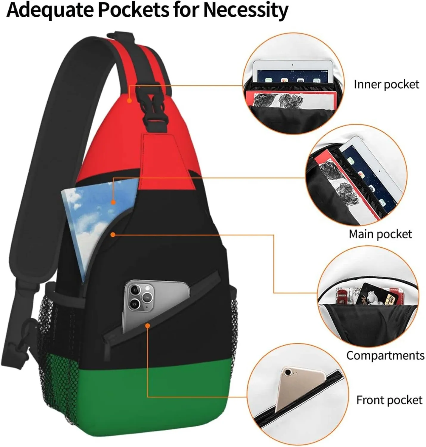 AMRANDOM Sling Bag Sling Backpack Crossbody Chest Bag Daypack for Hiking Travel (Black Lives Matter Flag African American Flag)