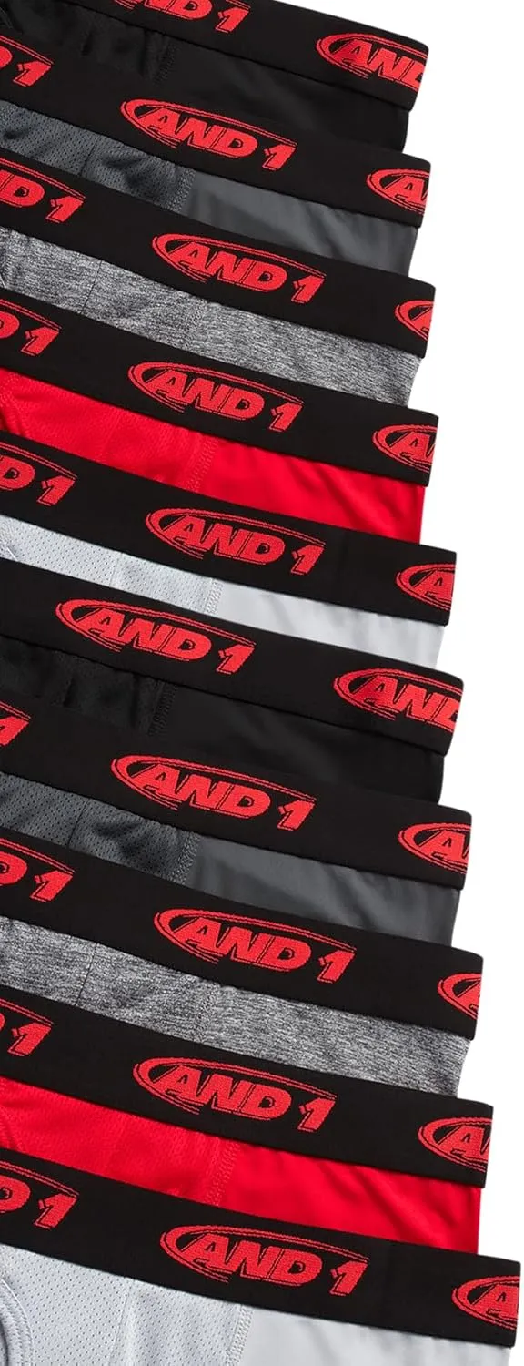 AND1 Mens Boxer Briefs - 10 Pack Stretch Performance Mens Underwear Boxers with Functional Fly Pouch (Sizes: S-3XL)