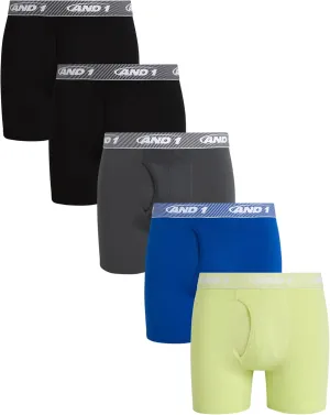 AND1 Mens Boxer Briefs - 5 Pack Stretch Performance Mens Underwear Boxers with Functional Fly Pouch (Sizes: S-3XL)
