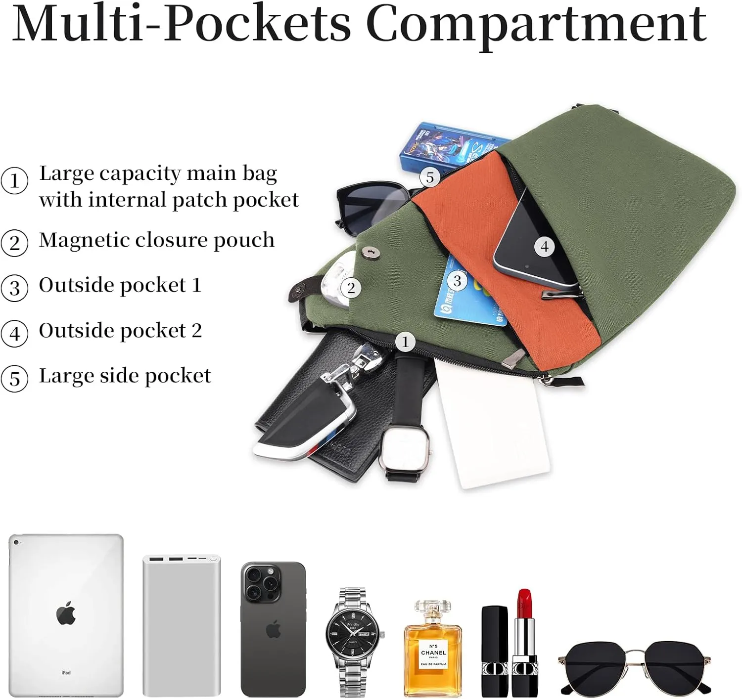 Anti Theft Bag Crossbody Purse-Anti Theft Travel Bag for Women & Men Slim Sling Bag CrossBody with Adjustable Strap