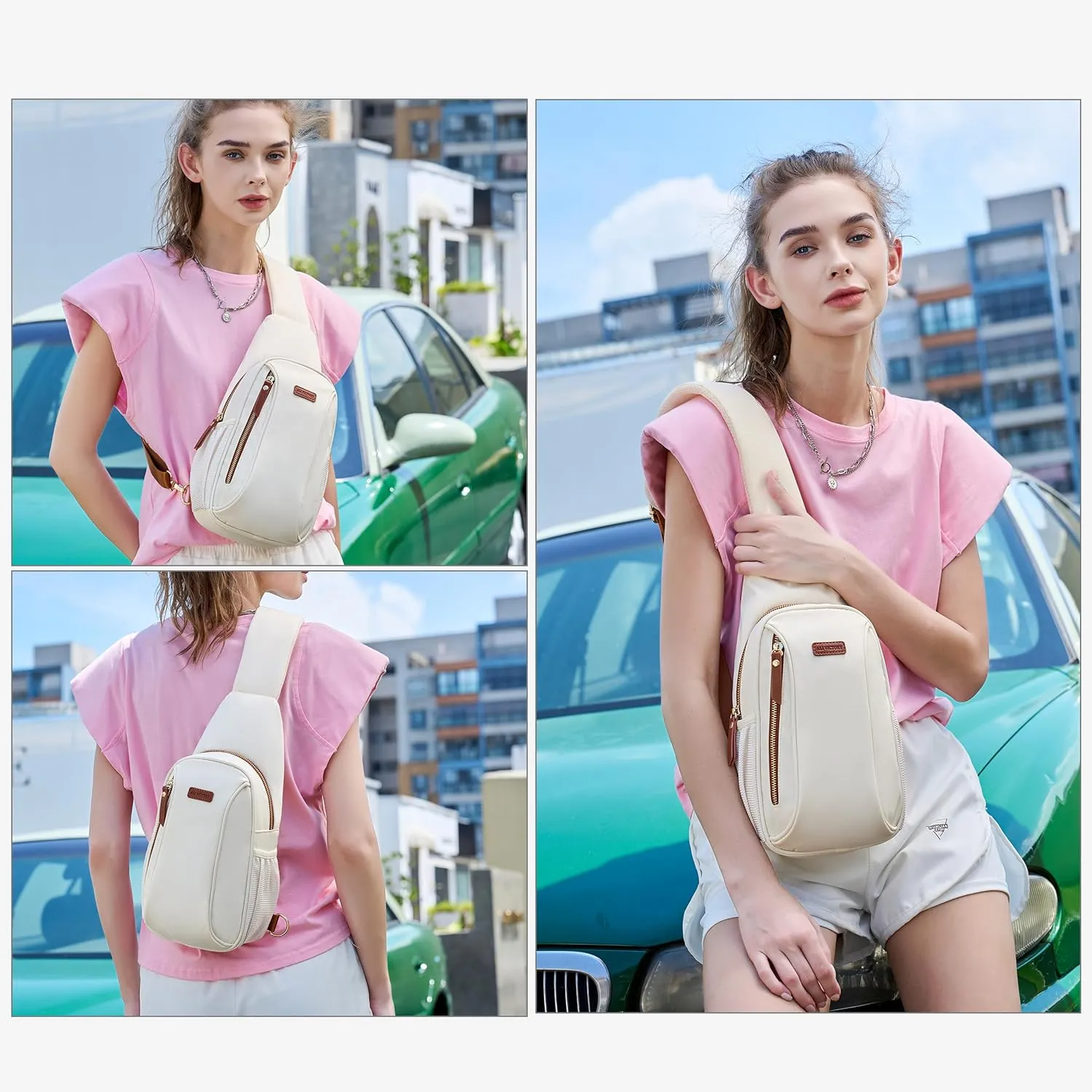 AO ALI VICTORY Crossbody Bags for Women Waterproof Nylon Cross Body Travel Shoulder Handbags Anti Theft Lady Chest Purse Casual Fanny Pack Light Sling Backpack for Work Sport Running Hiking Off Beige
