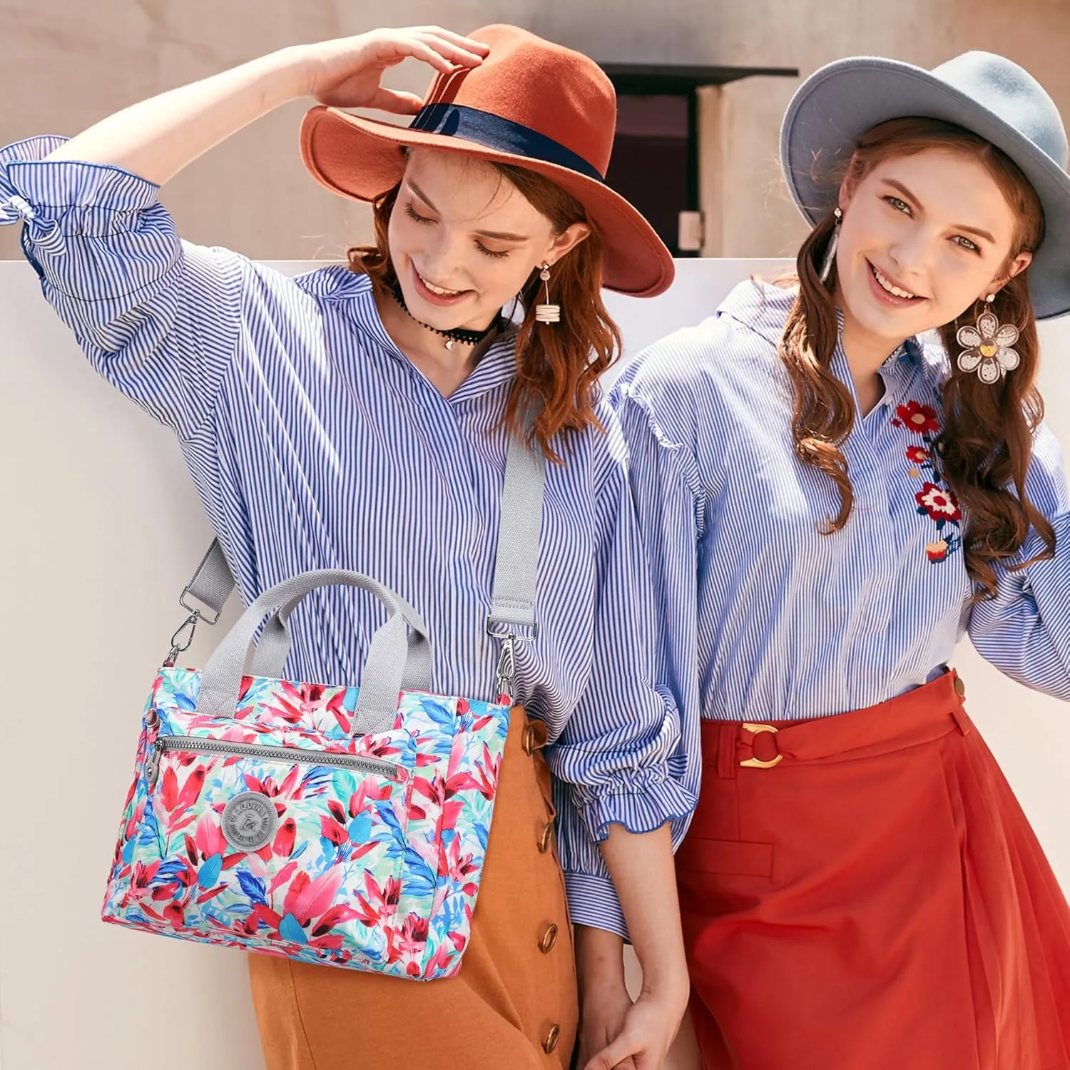AOCINA Mini Tote Bag with Multi Pockets Small Crossbody Bags for Women Nylon Printed Shoulder Bag