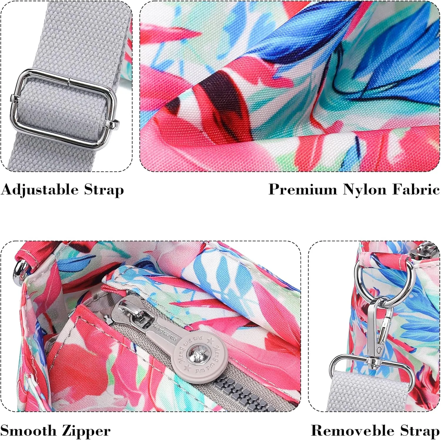 AOCINA Mini Tote Bag with Multi Pockets Small Crossbody Bags for Women Nylon Printed Shoulder Bag