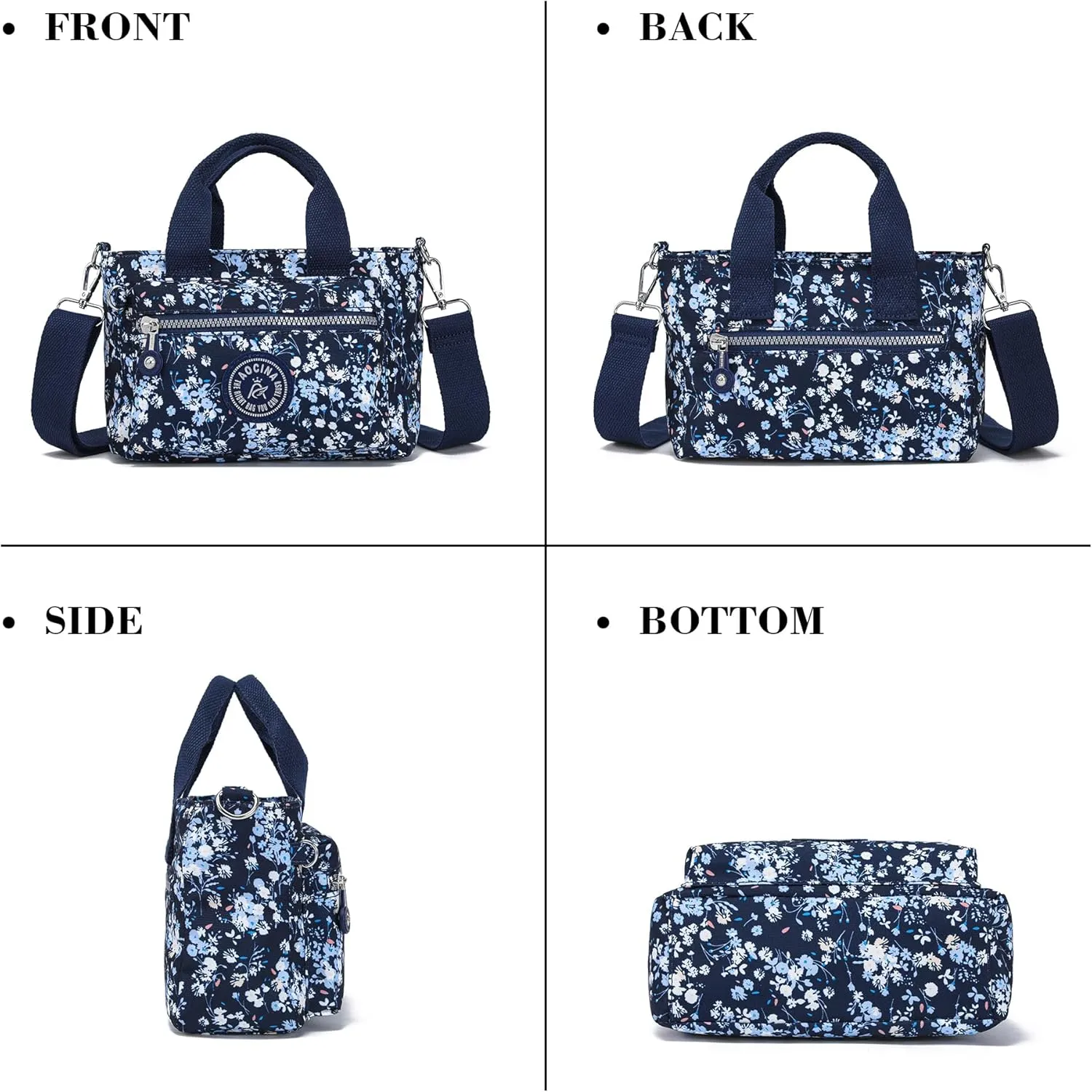AOCINA Mini Tote Bag with Multi Pockets Small Crossbody Bags for Women Nylon Printed Shoulder Bag