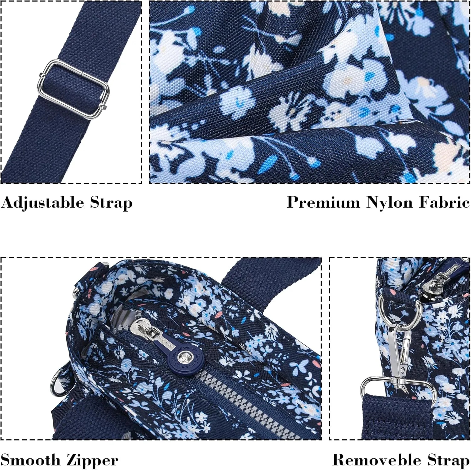 AOCINA Mini Tote Bag with Multi Pockets Small Crossbody Bags for Women Nylon Printed Shoulder Bag
