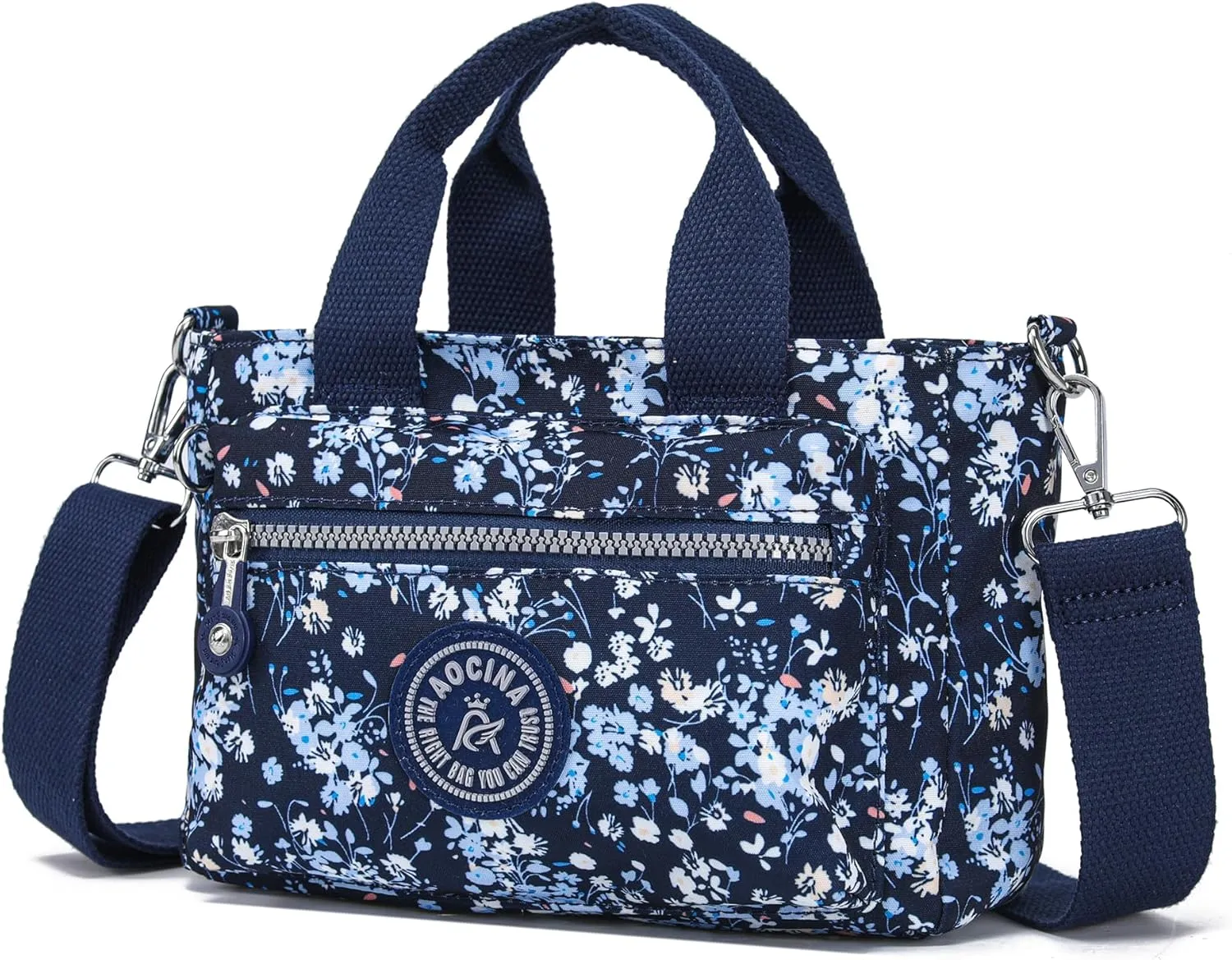 AOCINA Mini Tote Bag with Multi Pockets Small Crossbody Bags for Women Nylon Printed Shoulder Bag