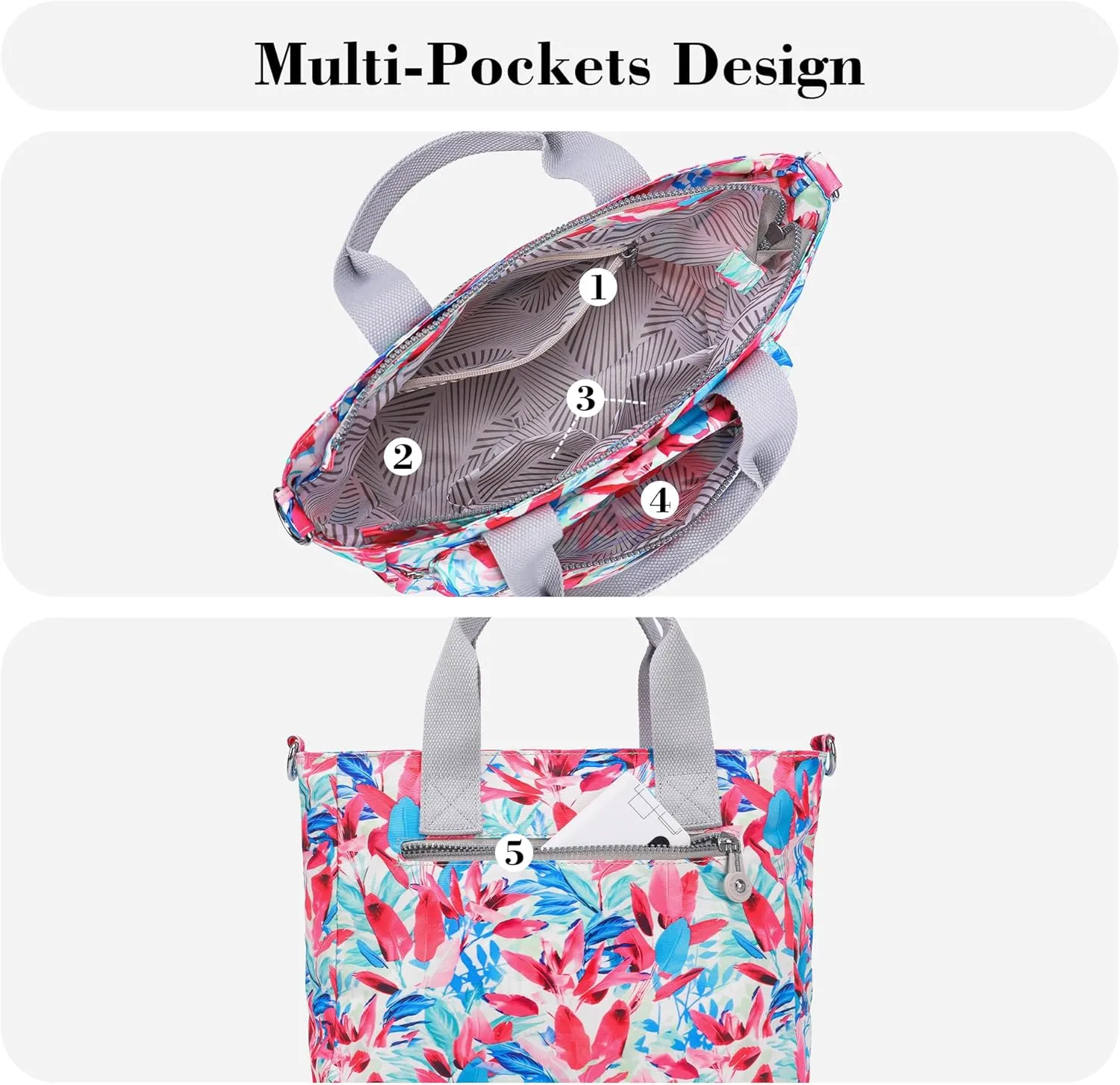 AOCINA Mini Tote Bag with Multi Pockets Small Crossbody Bags for Women Nylon Printed Shoulder Bag