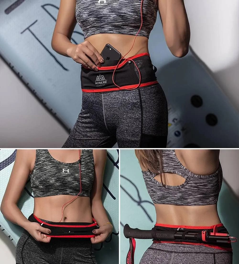 AONIJIE Running Belt Fanny Pack with 250ml Soft Water Bottle Flask for Women Men, Moisture Wicking Waist Pack Great for Marathon Climbing Jogging Cycling, for 6.8in Mobile Phone (Black Blue: M/L)