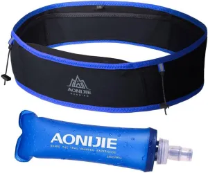 AONIJIE Running Belt Fanny Pack with 250ml Soft Water Bottle Flask for Women Men, Moisture Wicking Waist Pack Great for Marathon Climbing Jogging Cycling, for 6.8in Mobile Phone (Black Blue: M/L)