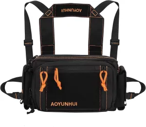 AOYUNHUI Chest Bag for Men Wome Portable Travel Bag for Drone Outdoor Water Resistant Fanny Pack For Men Tactical Waist Pack Belt Bag For Workouts,Running,Cycling-Black Orange