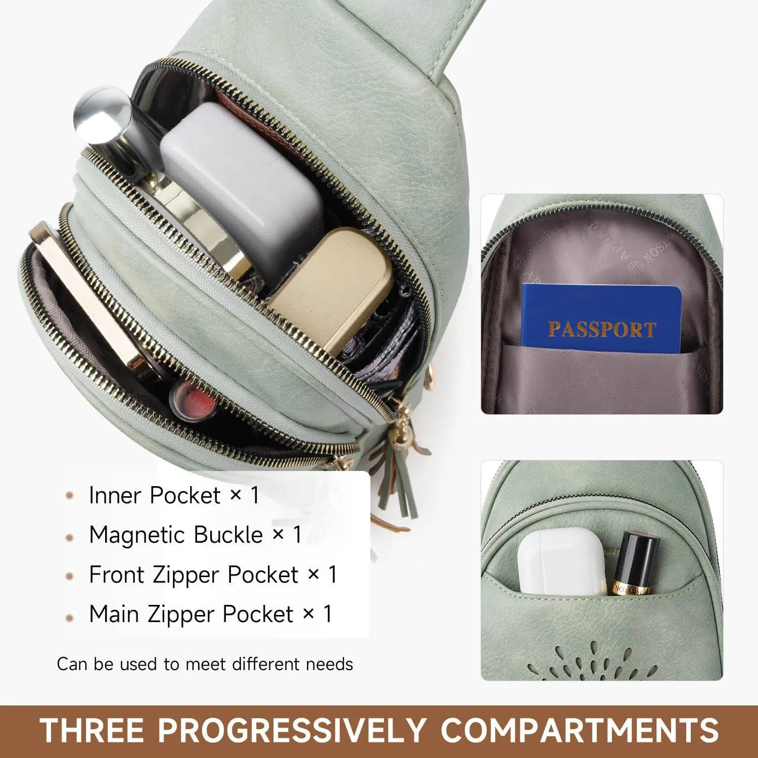 APHISON Small Sling Bag Cell Phone Purse Vegan Leather Fanny Crossbody Bag for Women Trendy Chest Backpack Adjustable Strap
