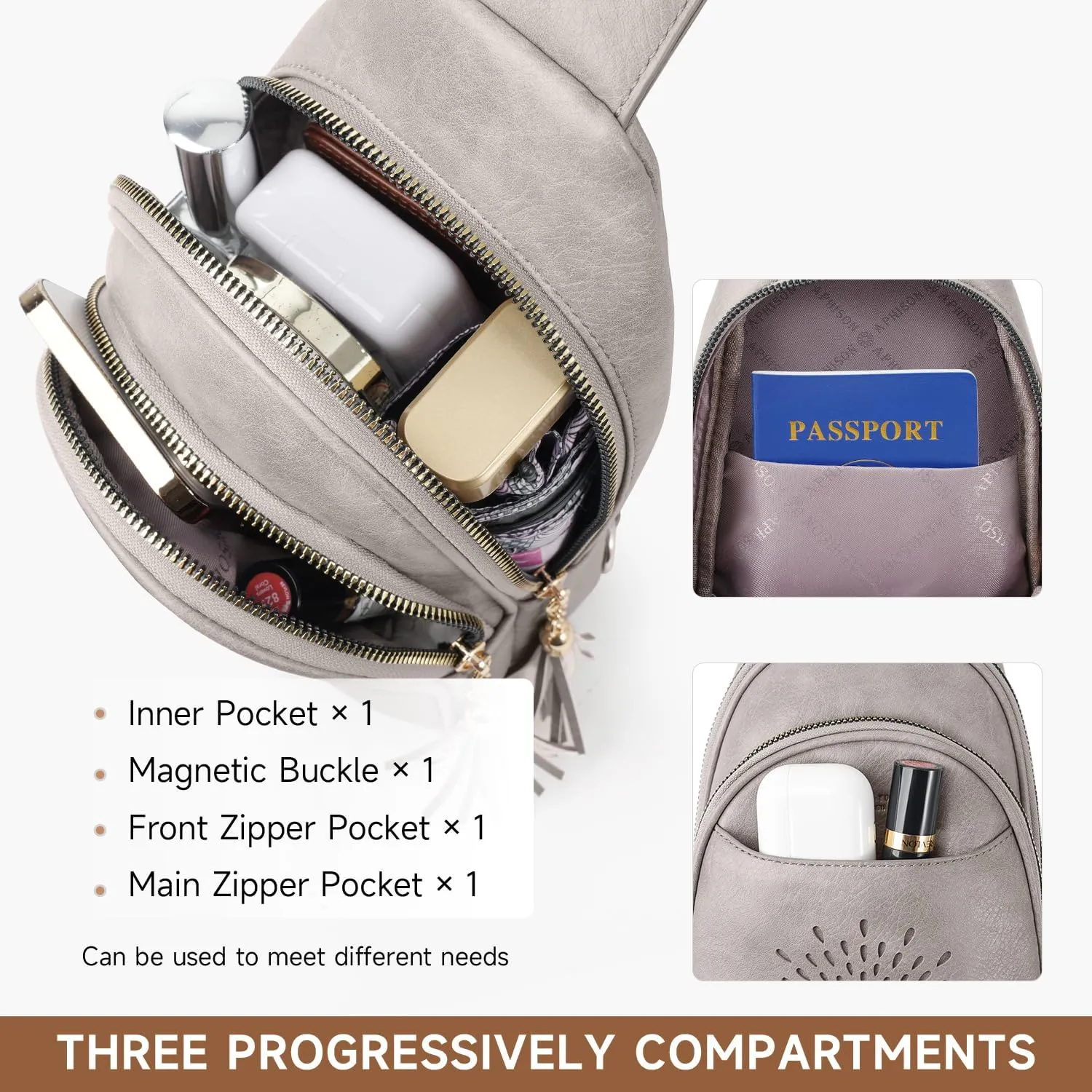 APHISON Small Sling Bag Cell Phone Purse Vegan Leather Fanny Crossbody Bag for Women Trendy Chest Backpack Adjustable Strap
