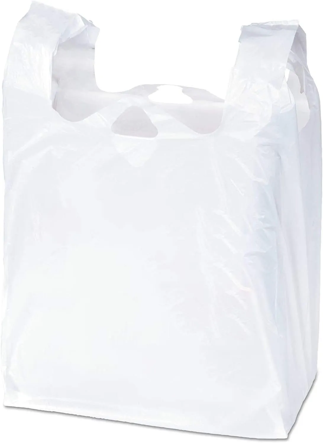 APQ Pack of 2000 White T-Shirt Plastic Bags 6 x 3 x 12. Plain T-Shirt Carry-Out Bags 6x3x12. Thickness 0.65 mil. Unprinted Shopping Grocery Bags. Handled Polyethylene Bags for Stores or Restaurants.