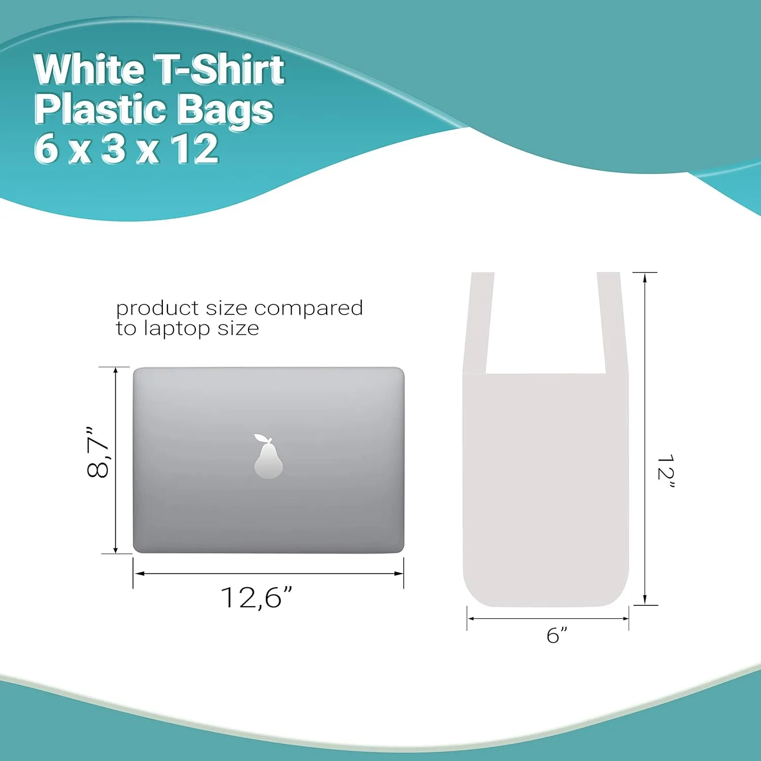 APQ Pack of 2000 White T-Shirt Plastic Bags 6 x 3 x 12. Plain T-Shirt Carry-Out Bags 6x3x12. Thickness 0.65 mil. Unprinted Shopping Grocery Bags. Handled Polyethylene Bags for Stores or Restaurants.