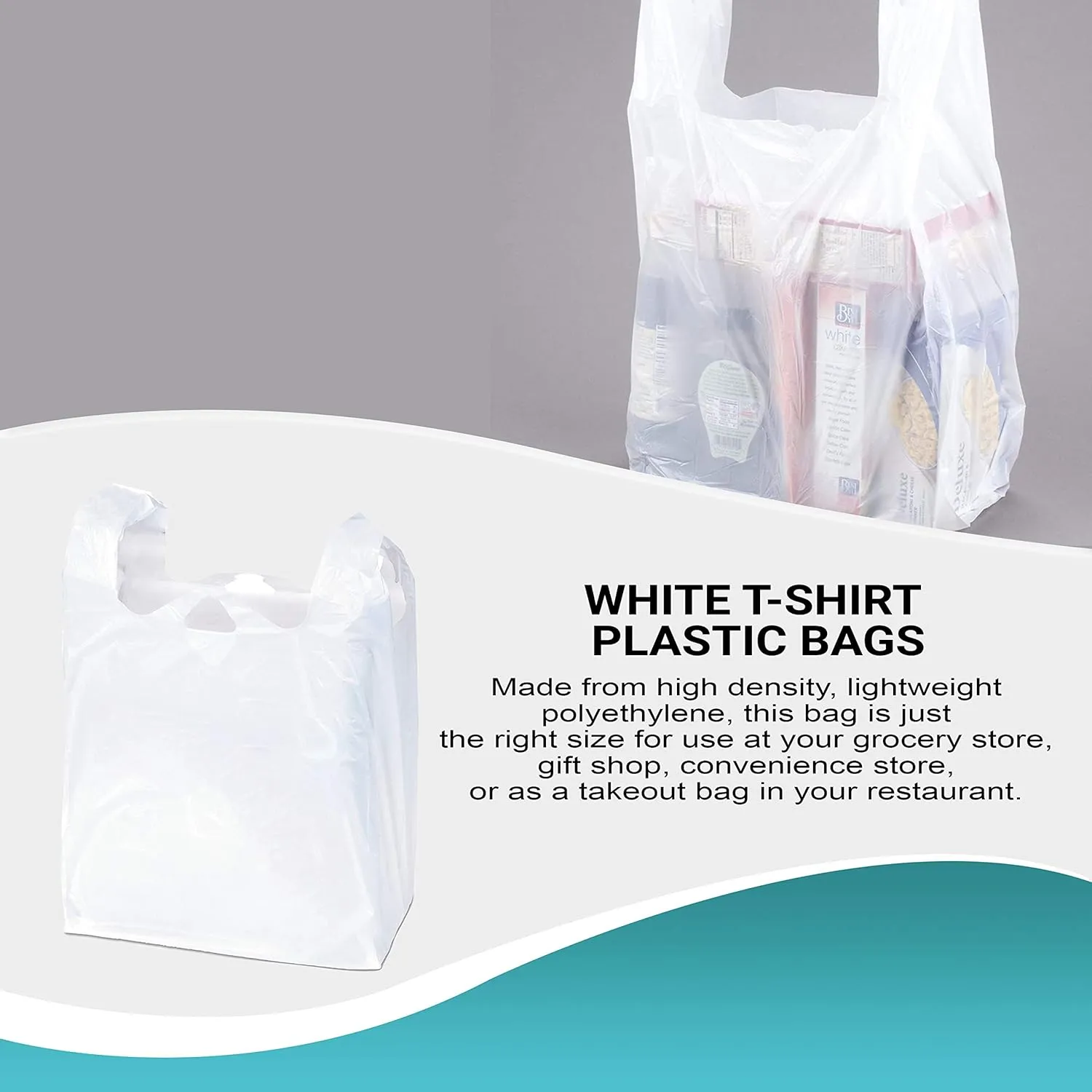 APQ Pack of 2000 White T-Shirt Plastic Bags 6 x 3 x 12. Plain T-Shirt Carry-Out Bags 6x3x12. Thickness 0.65 mil. Unprinted Shopping Grocery Bags. Handled Polyethylene Bags for Stores or Restaurants.