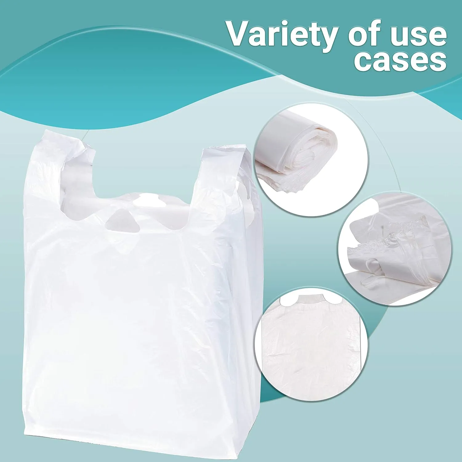 APQ Pack of 2000 White T-Shirt Plastic Bags 6 x 3 x 12. Plain T-Shirt Carry-Out Bags 6x3x12. Thickness 0.65 mil. Unprinted Shopping Grocery Bags. Handled Polyethylene Bags for Stores or Restaurants.