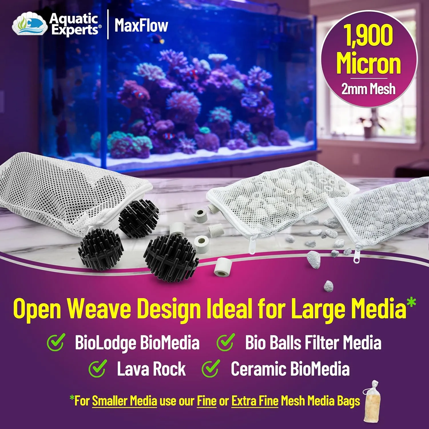 Aquatic Experts Max Flow Filter Media Bags - Secure Zipper Bags for Fish Tank, Aquarium and Pond, 5" x 9" - 4 Pack