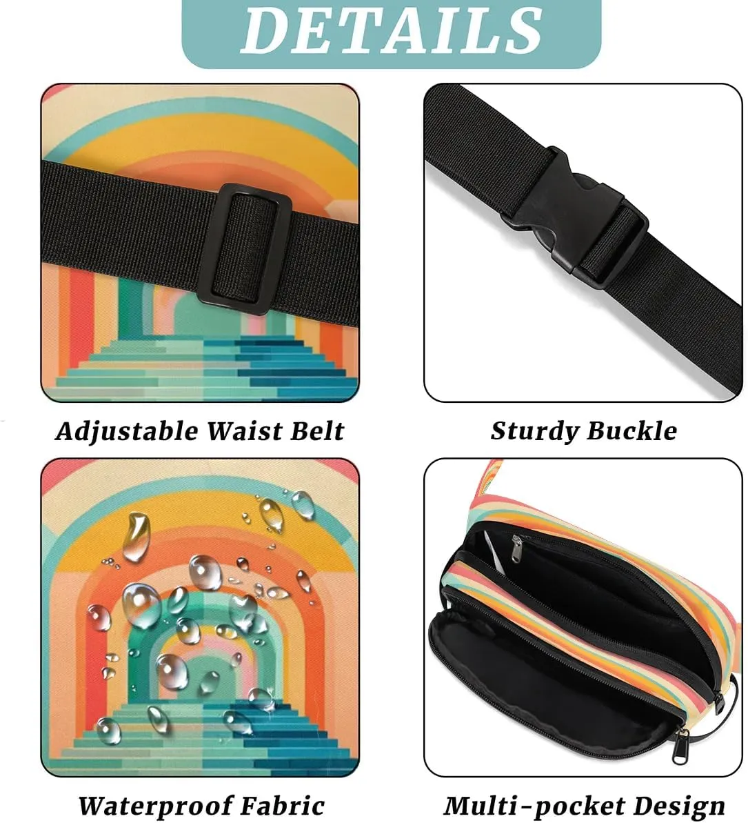 Arches Patterns Men's and Women's Waist Pack Crossbody Rainbow Landscape Waist Pack Running Strap, Adjustable Shoulder Strap - For Hiking and Running Exercise Fitness