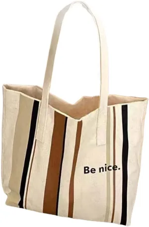 ARREBOL Women's Multi-Color Striped Canvas Tote Bag - Open Top Shoulder Bag for School & Shopping