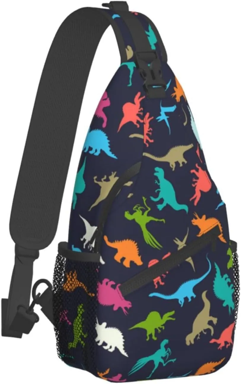 ASYG Cute Funny Dinosaur Sling Bag Crossbody Backpack for Women Men Travel Hiking Daypack Dino Crossbody Shoulder Bag