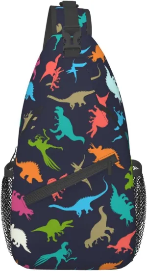 ASYG Cute Funny Dinosaur Sling Bag Crossbody Backpack for Women Men Travel Hiking Daypack Dino Crossbody Shoulder Bag