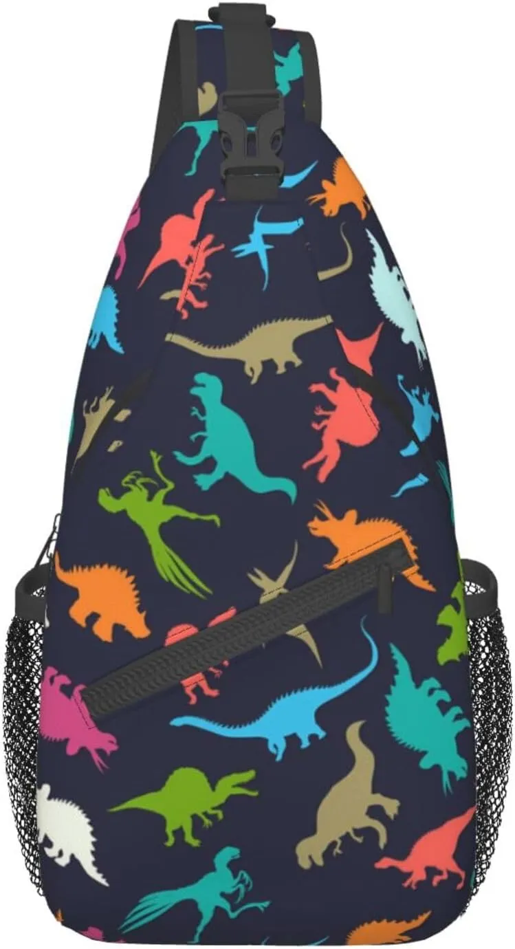 ASYG Cute Funny Dinosaur Sling Bag Crossbody Backpack for Women Men Travel Hiking Daypack Dino Crossbody Shoulder Bag