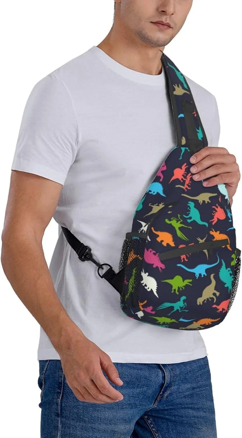 ASYG Cute Funny Dinosaur Sling Bag Crossbody Backpack for Women Men Travel Hiking Daypack Dino Crossbody Shoulder Bag