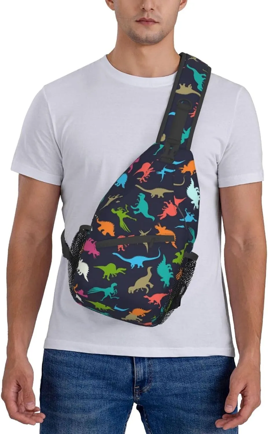 ASYG Cute Funny Dinosaur Sling Bag Crossbody Backpack for Women Men Travel Hiking Daypack Dino Crossbody Shoulder Bag