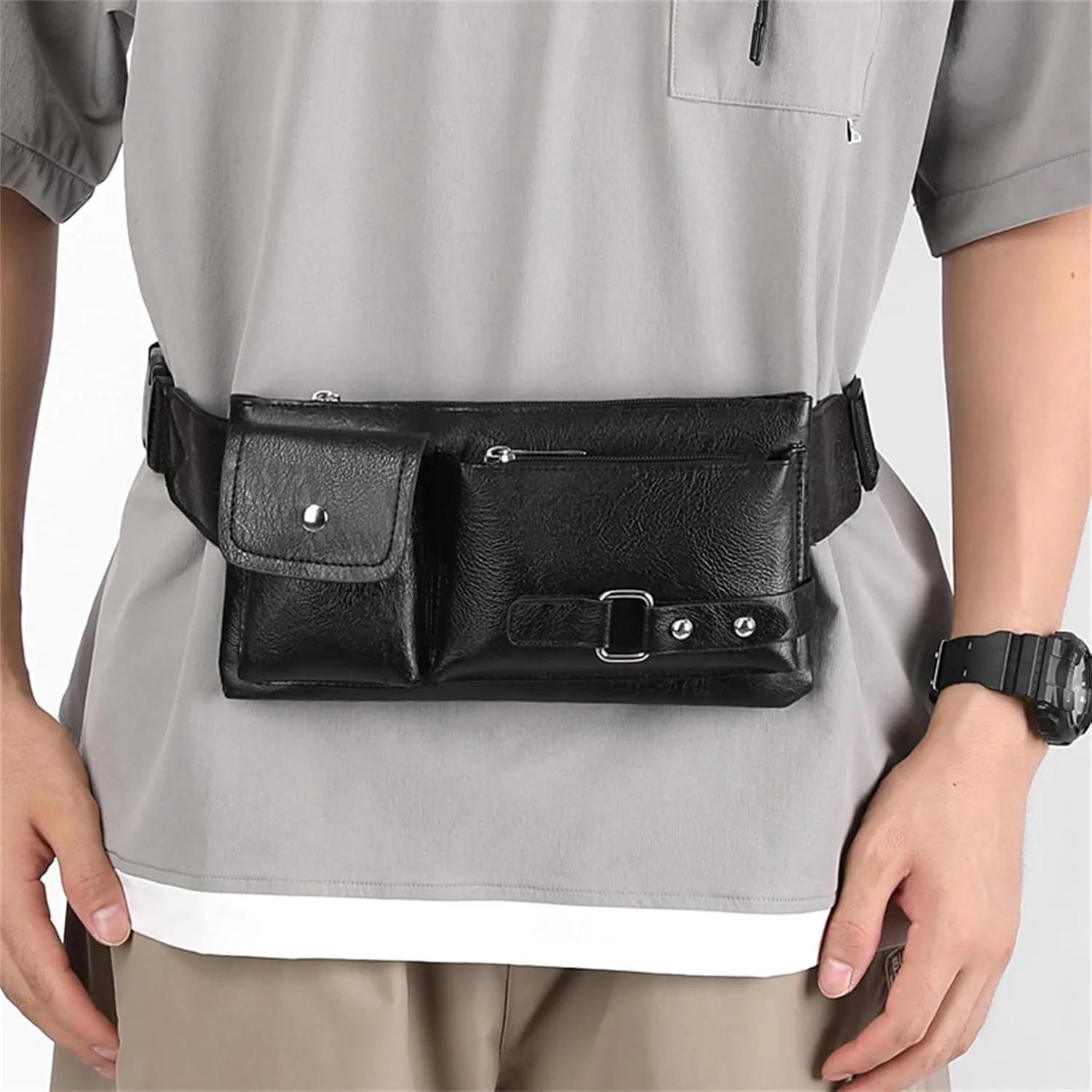 Ausion PU Leather Waist Bag for Outdoor & Casual Use - Spacious Crossbody Fanny Pack with Multi-Zipper Compartments, Secure Carry for Phones, Wallets & Keys, Ideal Gift for Travelers