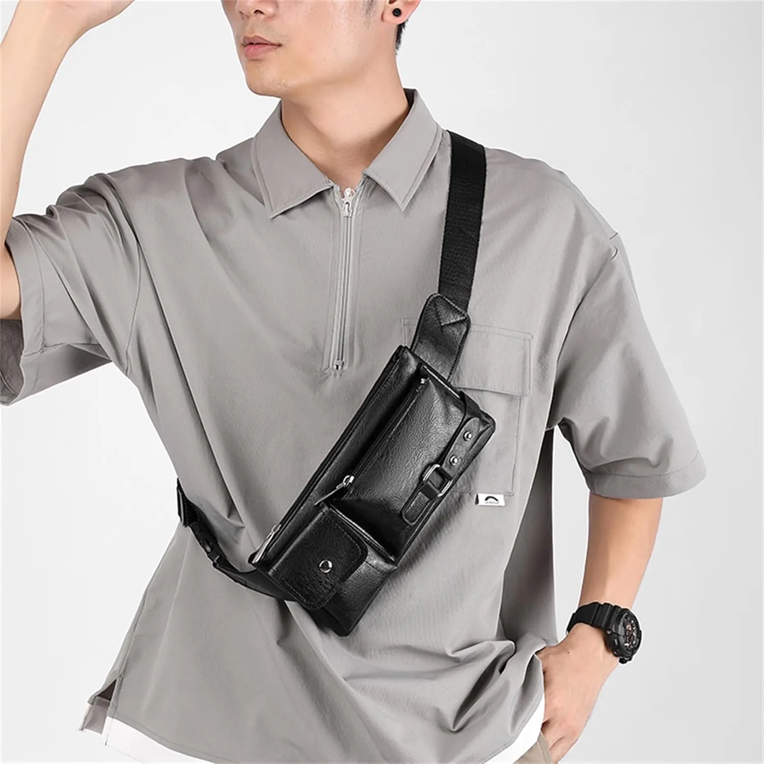 Ausion PU Leather Waist Bag for Outdoor & Casual Use - Spacious Crossbody Fanny Pack with Multi-Zipper Compartments, Secure Carry for Phones, Wallets & Keys, Ideal Gift for Travelers