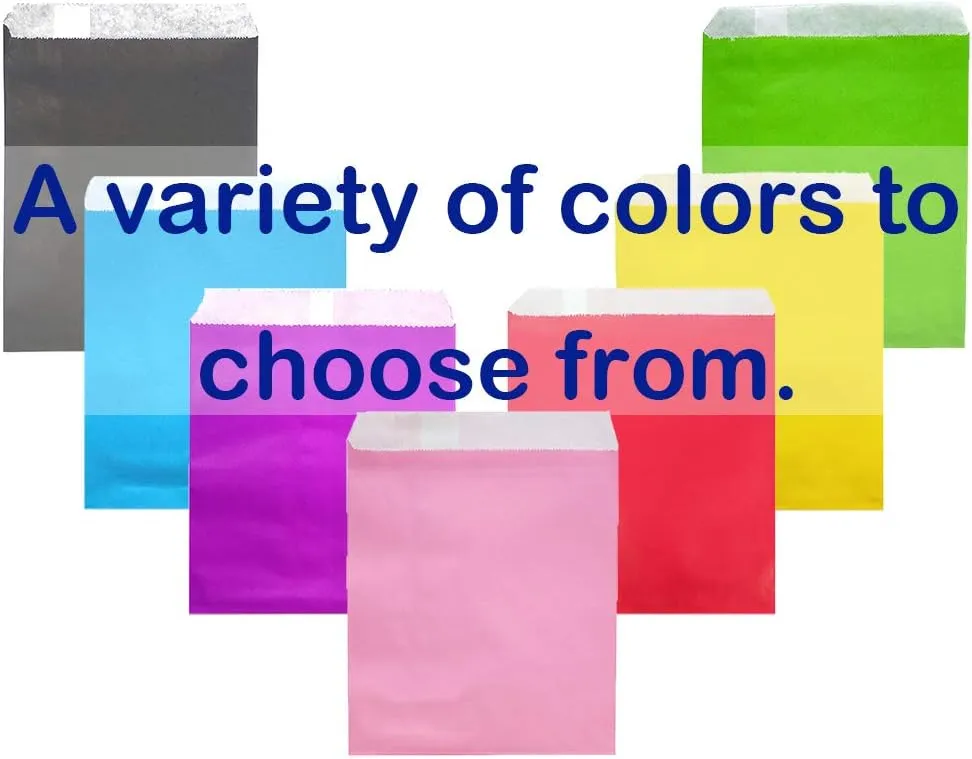 AZOWA 100 CT Small Paper Treat Sacks Assorted 5 x 7 In Candy Buffet Bags for Party