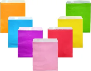 AZOWA 100 CT Small Paper Treat Sacks Assorted 5 x 7 In Candy Buffet Bags for Party