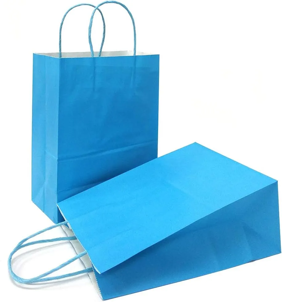 AZOWA Gift Bags Light Blue Kraft Paper Bags With Handles (7.5 x 3.9 x 9.8 in, 12 CT)