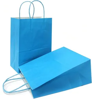 AZOWA Gift Bags Light Blue Kraft Paper Bags With Handles (7.5 x 3.9 x 9.8 in, 12 CT)