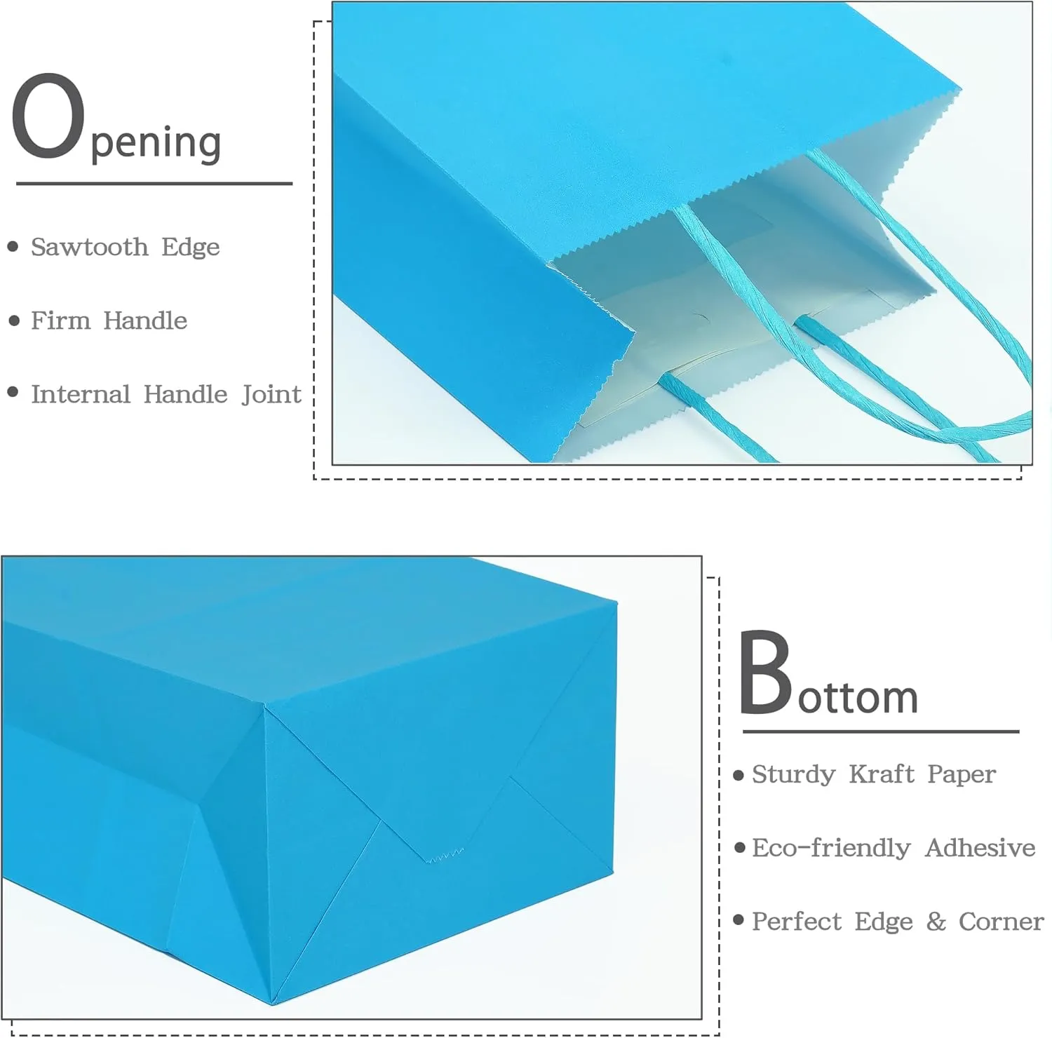 AZOWA Gift Bags Light Blue Kraft Paper Bags With Handles (7.5 x 3.9 x 9.8 in, 12 CT)
