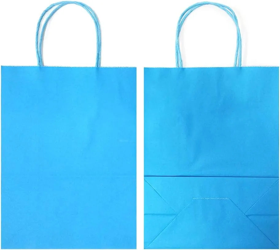 AZOWA Gift Bags Light Blue Kraft Paper Bags With Handles (7.5 x 3.9 x 9.8 in, 12 CT)