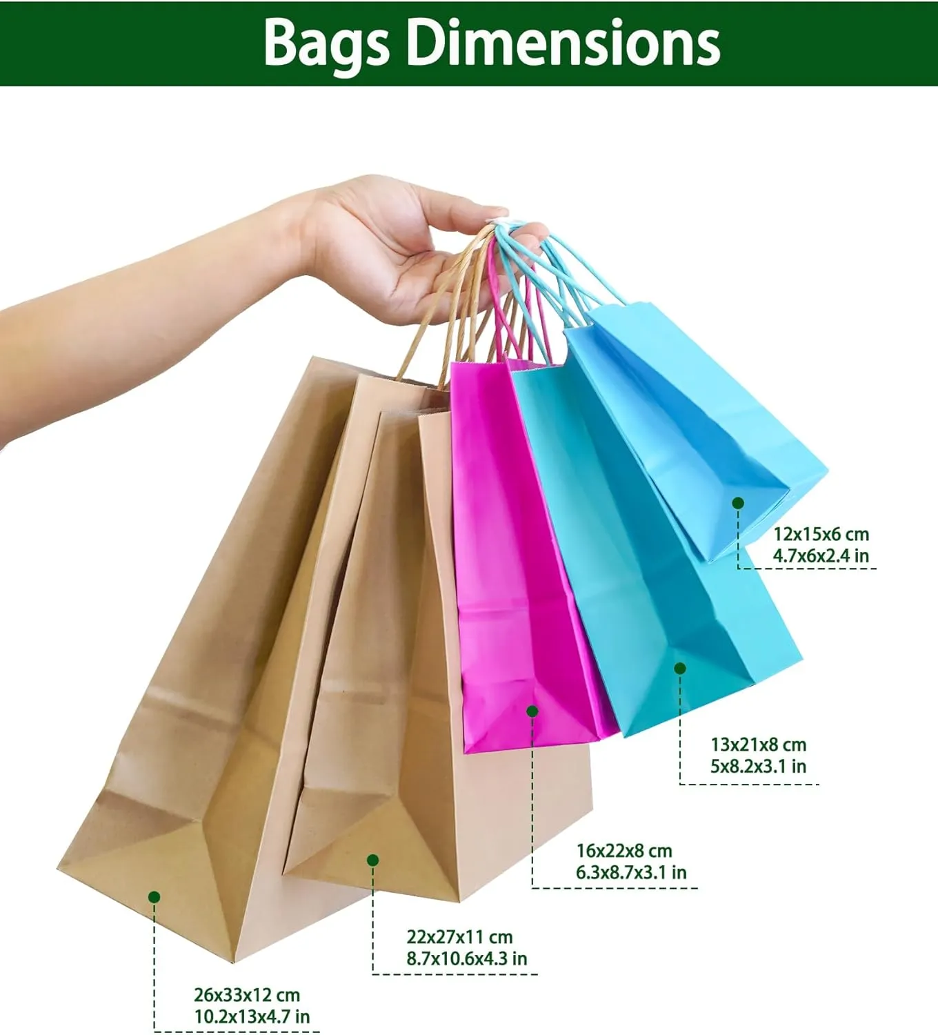 AZOWA Teal Gift Bags Small Kraft Paper Bags with Handles (5 x 3.1 x 8.2 in, Teal, 25 Pcs)