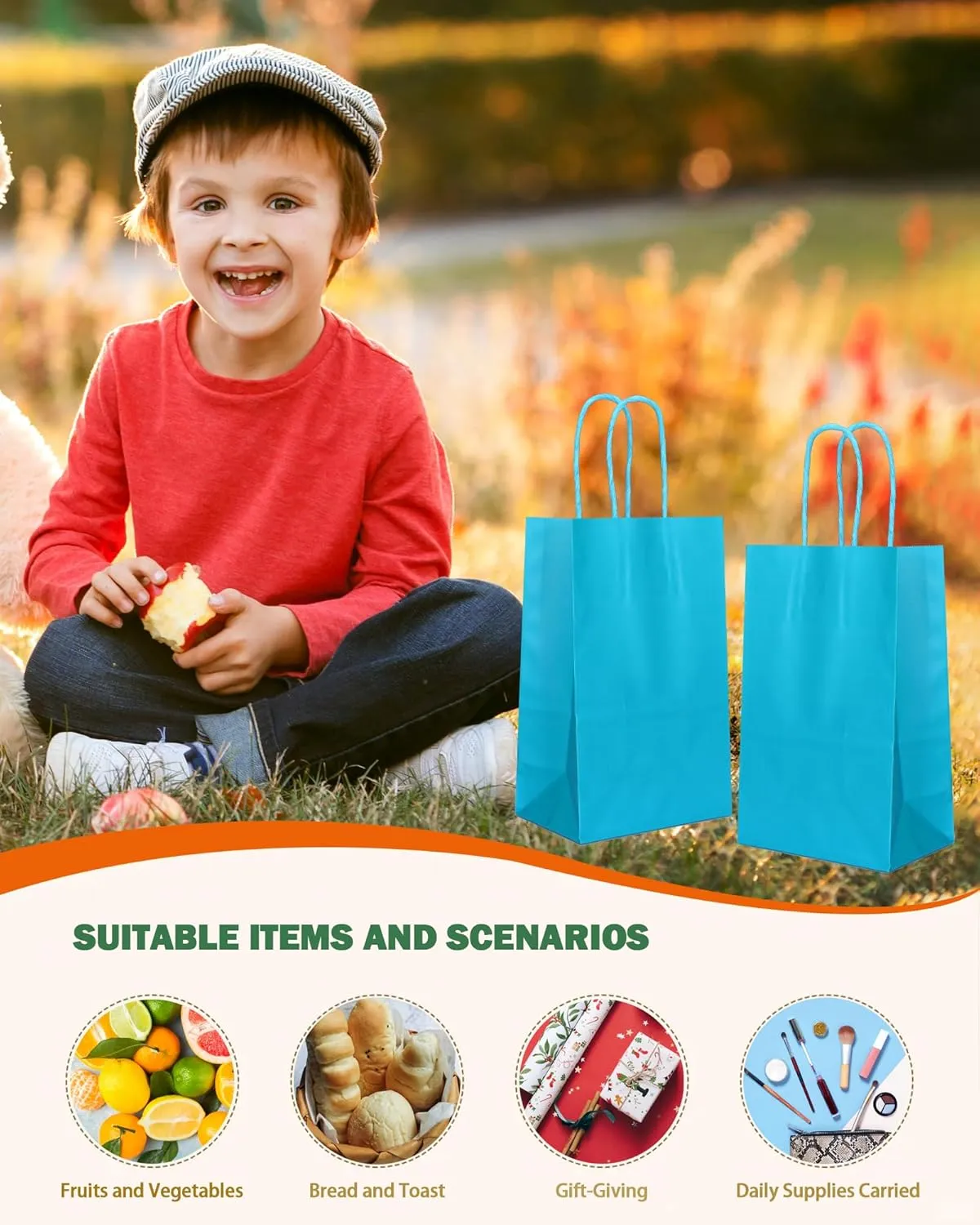 AZOWA Teal Gift Bags Small Kraft Paper Bags with Handles (5 x 3.1 x 8.2 in, Teal, 25 Pcs)