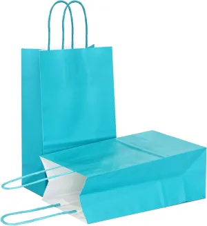 AZOWA Teal Gift Bags Small Kraft Paper Bags with Handles (5 x 3.1 x 8.2 in, Teal, 25 Pcs)