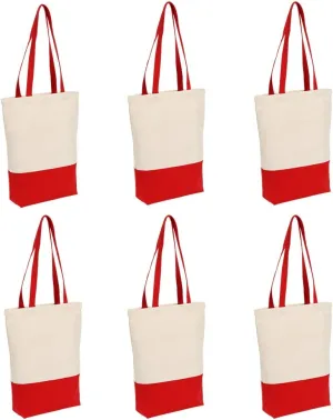 Azuca Canvas Tote Bag Heavy Duty 12 oz Cotton with Bottom Gusset Grocery Beach Shopping Bag 17x14x4 Inches - 6 Pack (Red)